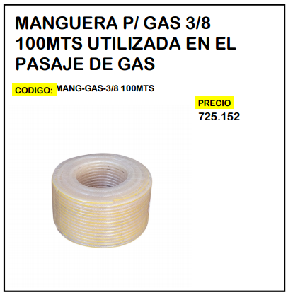 Manguera p/ Gas 3/8 100mts Utilizada En El Pasaje De Gas