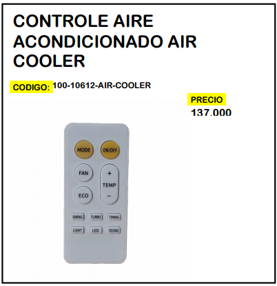 Controle Aire Acondicionado Air Cooler
