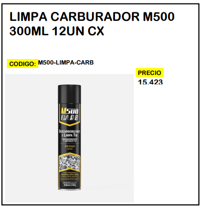 Limpa Carburador M500 300ml 12un Cx