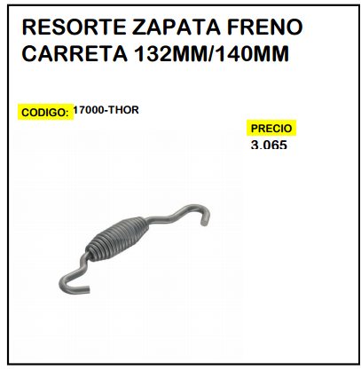 Resorte Zapata Freno Carreta 132mm/140mm
