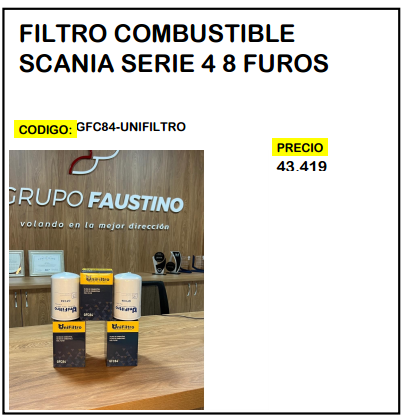 Filtro Combustible Scania Serie 4 8 Furos