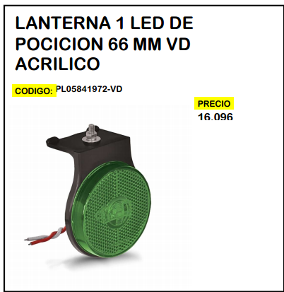 Lanterna 1 Led de Pocición 66mm VD Acrílico