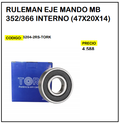 Rulemán Eje Mando MB 352/366 Interno (47x20x14)