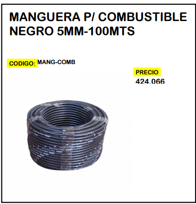 Manguera p/ Combustible Negro 5mm-100mts
