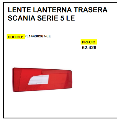 Lente Lanterna Trasera Scania Serie 5 LE