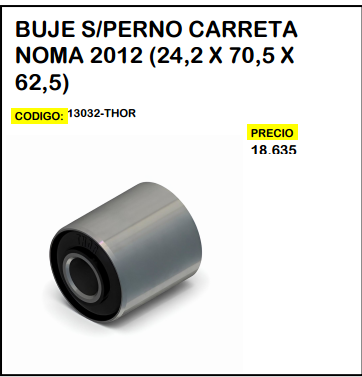 Buje s/Perno Carreta Noma 2012 (24,2 x 70,5 x 62,5)