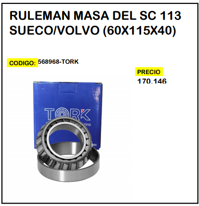 Rulemán Masa Del SC 113 Sueco/Volvo (60x115x40)