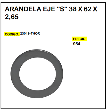 Arandela Eje "S" 38 x 62 x 2,65