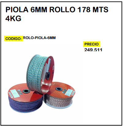 Piola 6mm Rollo 178mts 4kg