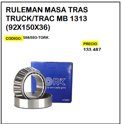 Rulemán Masa Tras Truck/Trac MB 1313 (92x150x36)