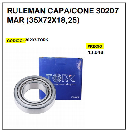Rulemán Capa/Cone 30207 Mar (35x72x18,25)
