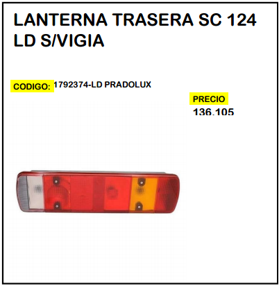 Lanterna Trasera SC 124 LD s/Vigía