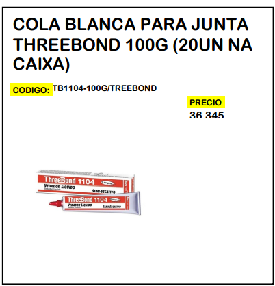 Cola Blanca para Junta Threebond 100g (20un na Caixa)