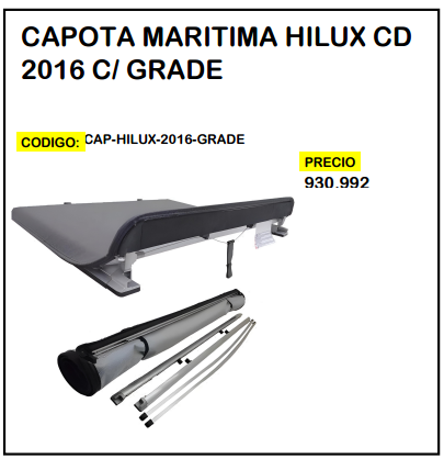 Capota Maritima Hilux CD 2016 c/Grade