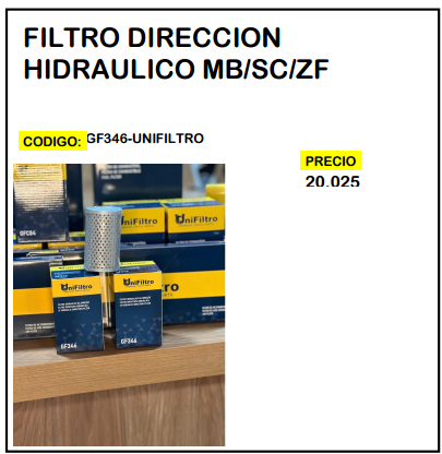 Filtro Dirección Hidráulico MB/SC/ZF
