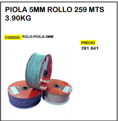 Piola 5mm Rollo 259mts 3.90kg