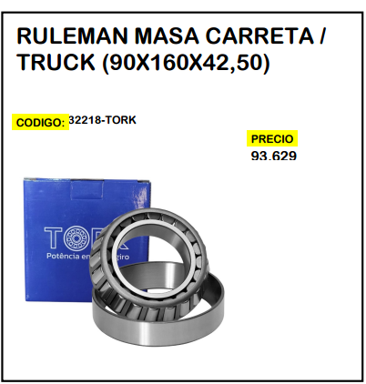 Rulemán Masa Carreta / Truck (90x160x42,50) Tork