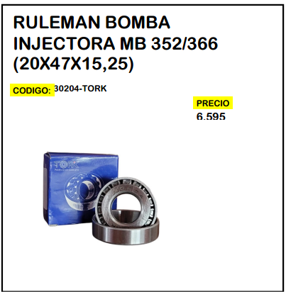 Rulemán Bomba Inyectora MB 352/366 (20x47x15,25)