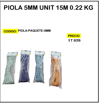 Piola 5mm Unit 15m 0.22kg