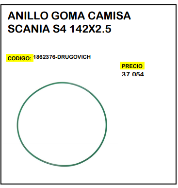 Anillo Goma Camisa Scania S4 142x2,5