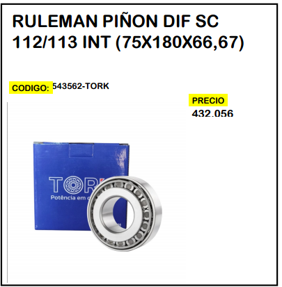 Rulemán Piñón Dif SC 112/113 Int (75x180x66,67)