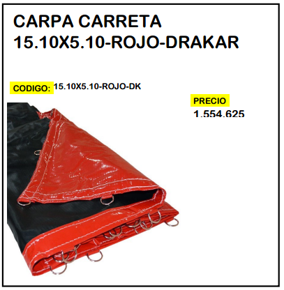 Carpa Carreta 15.10x5.10 Rojo Drakar